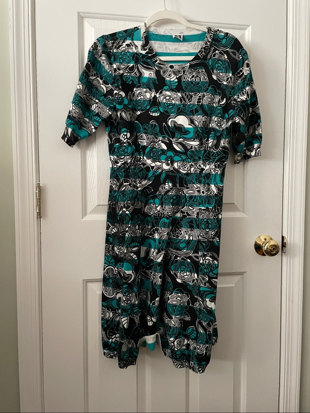 M by Missoni Short Sleeve Knit Fit and Flare Dress Bl/wh/green IT 46 US‎ 10